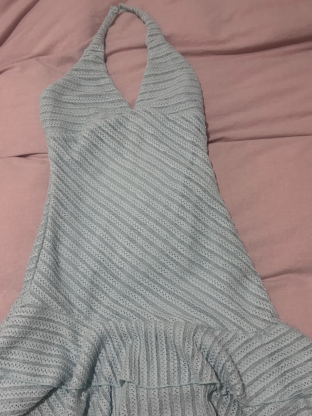 White Fox Boutique Light Blue Halter Knit Mini Dress